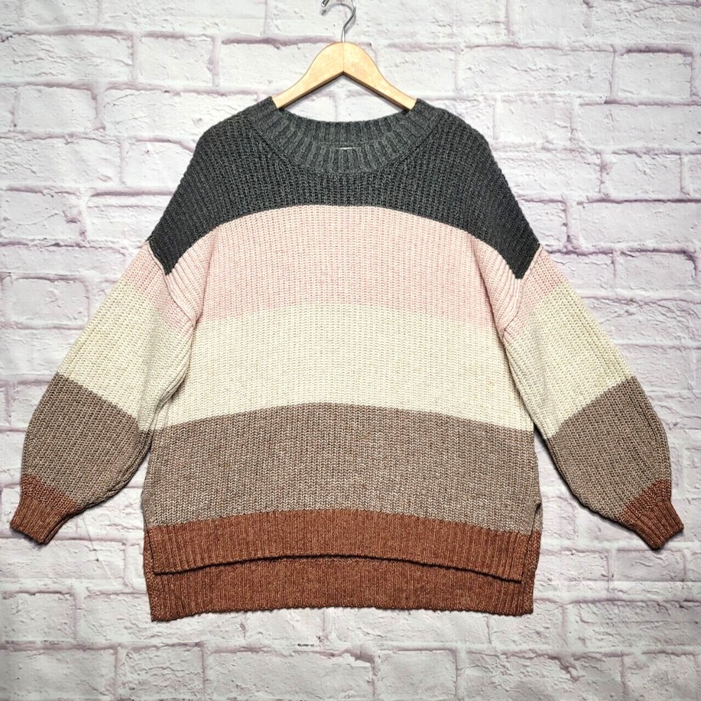 American‎ Eagle Oversized Sweater Womens Medium Neapolitan Striped Chunky Knit